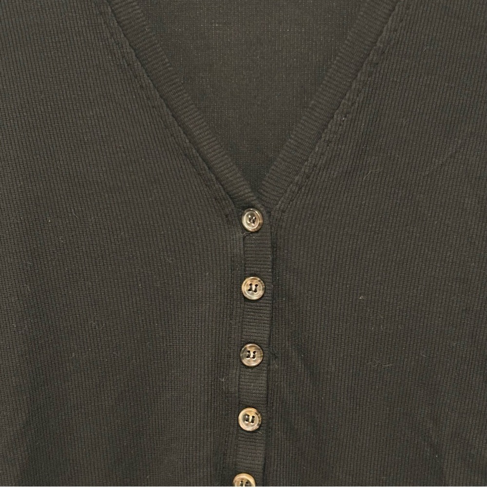 Marine Layer Lexi Ribbed 5 Button Henley V-Neck Long Sleeve Black Basic Top Sz M - Picture 5 of 9